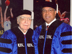 Gifford Blyton and Tubby Smith in UK graduation gowns