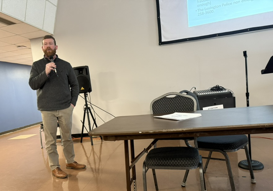 Sgt. Ben Baker, Lexington Fayette County Police Department Financial Crimes Unit presenting information on financial crimes.